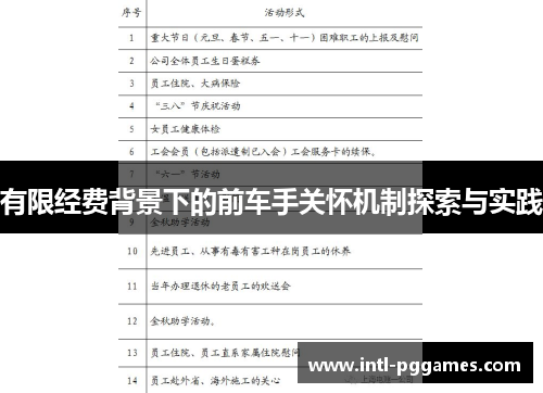 有限经费背景下的前车手关怀机制探索与实践